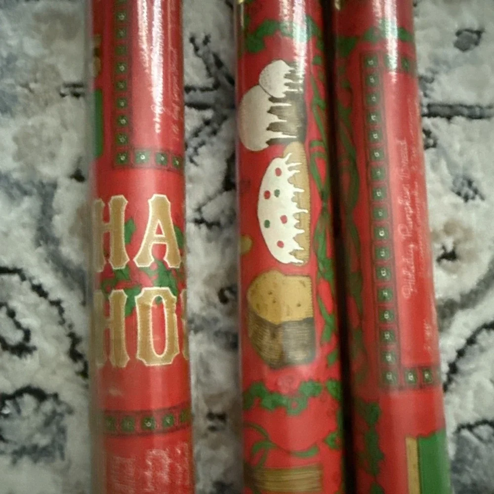 3 Rolls Vtg  Ambassador Christmas Wrapping Paper 17.5 sq ft Rolls Baking Recipe